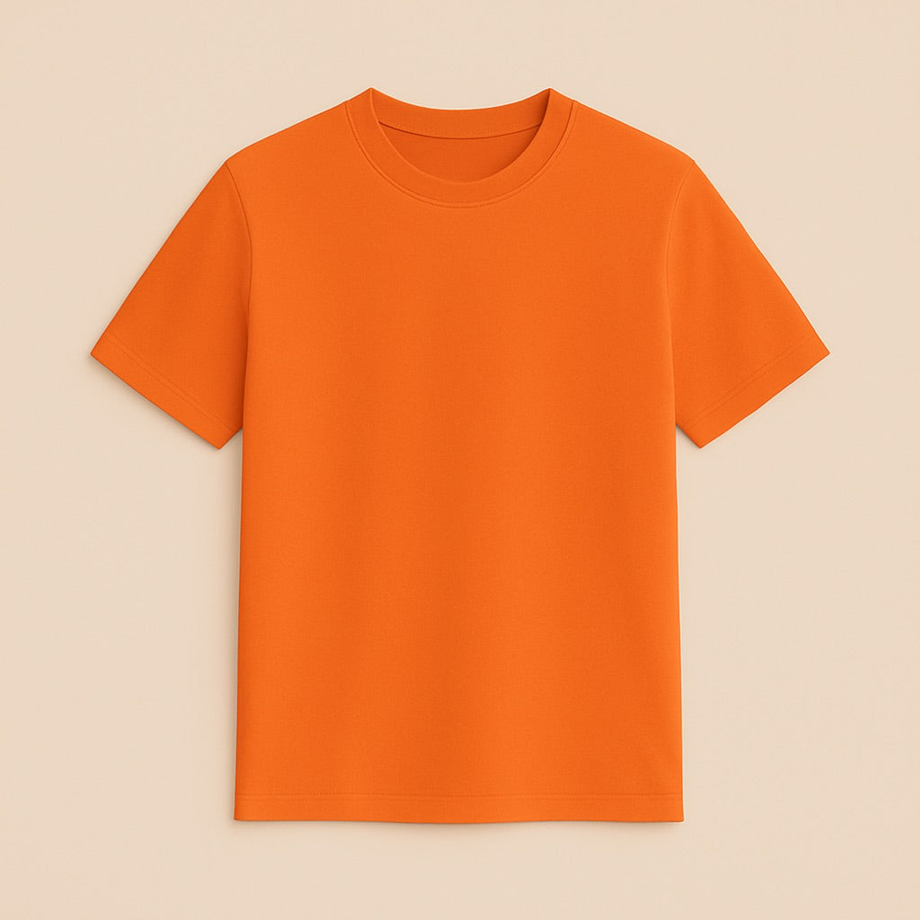 Bright orange custom t-shirt, a perfect choice for a personalized basic tee, showcasing simplicity and comfort