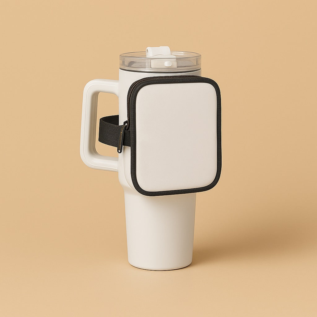 Personalized bottle holder pouch with a sleek design, perfect for carrying drinks conveniently
