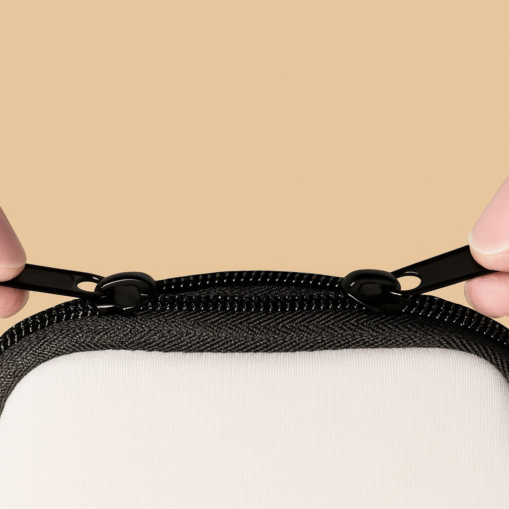 Close-up of a zipper on a personalized bottle holder pouch by dreamwithreem