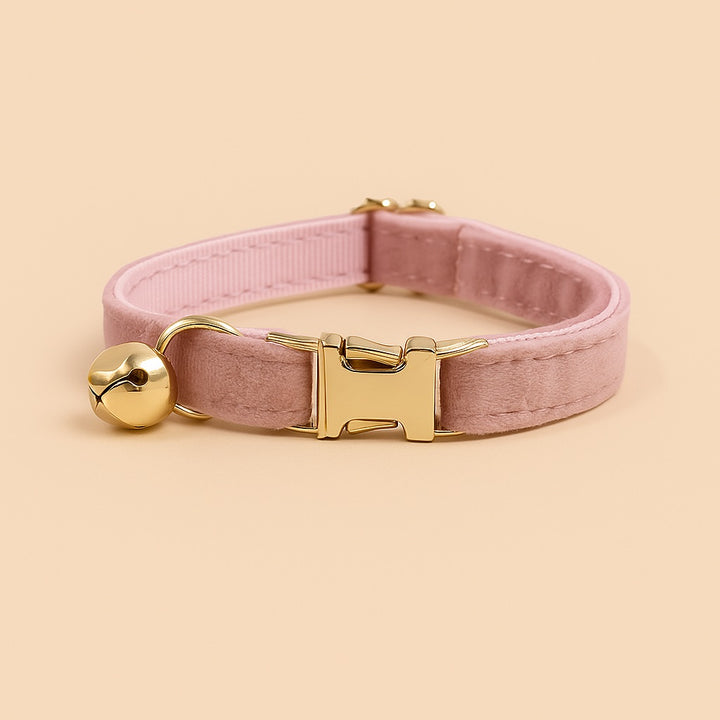 Pink personalized cat collar with name and gold bell for stylish feline accessories