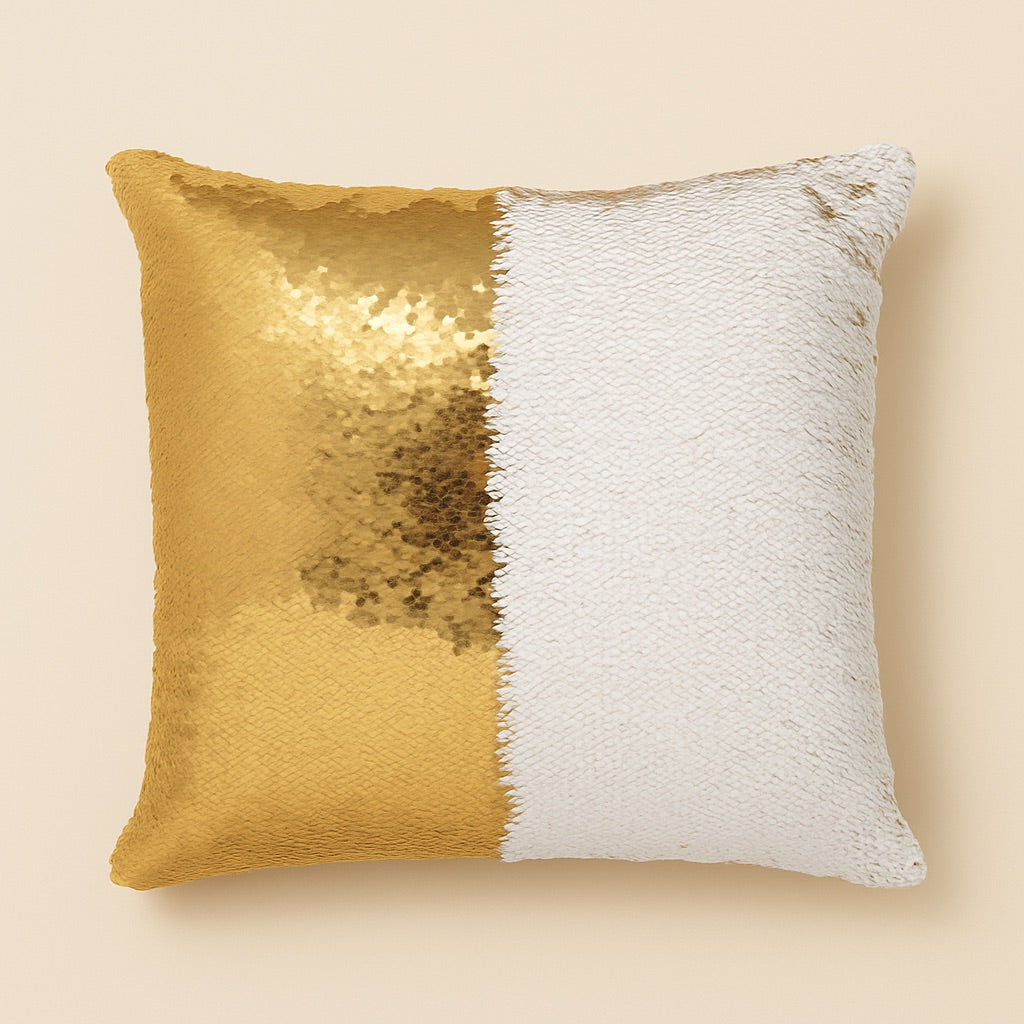 Personalized flip sequin cushion in gold and white for a unique touch to any room