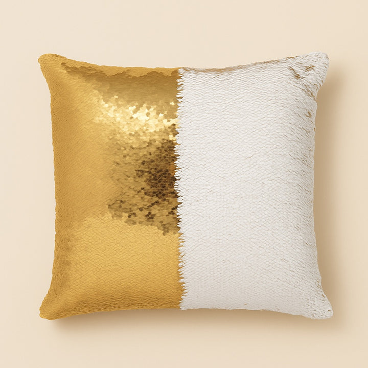 Personalized flip sequin cushion in gold and white for a unique touch to any room