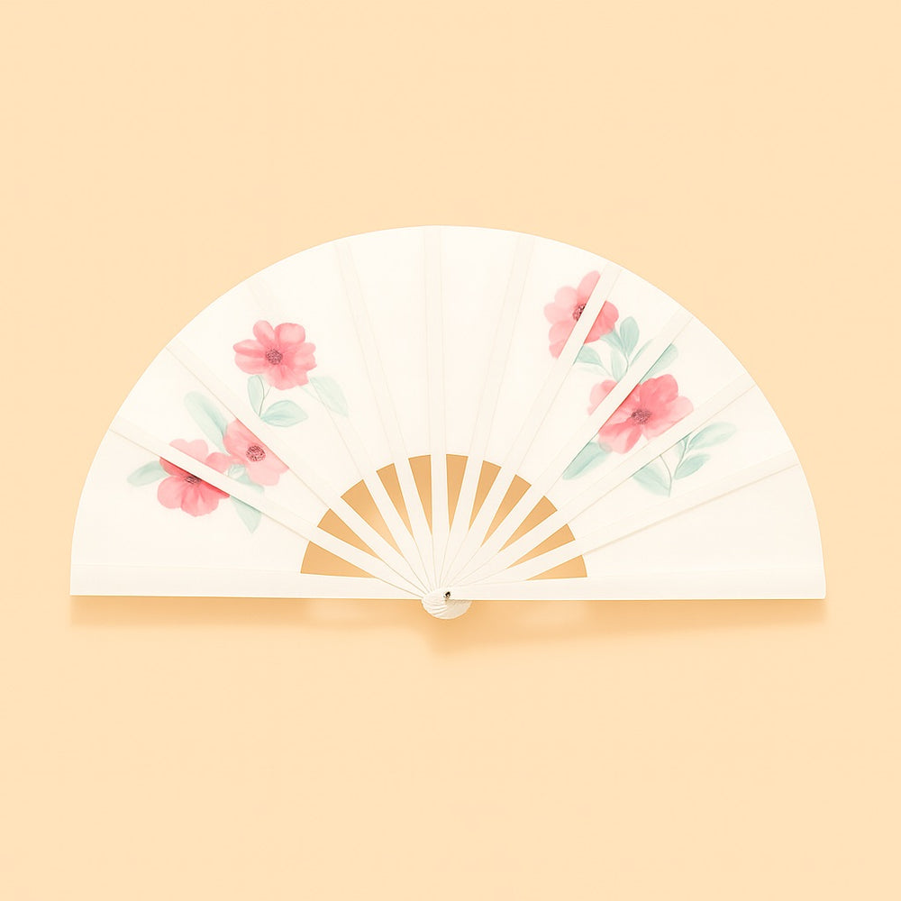 Personalized folding fan with pink floral design, ideal for stylish cooling and gifts