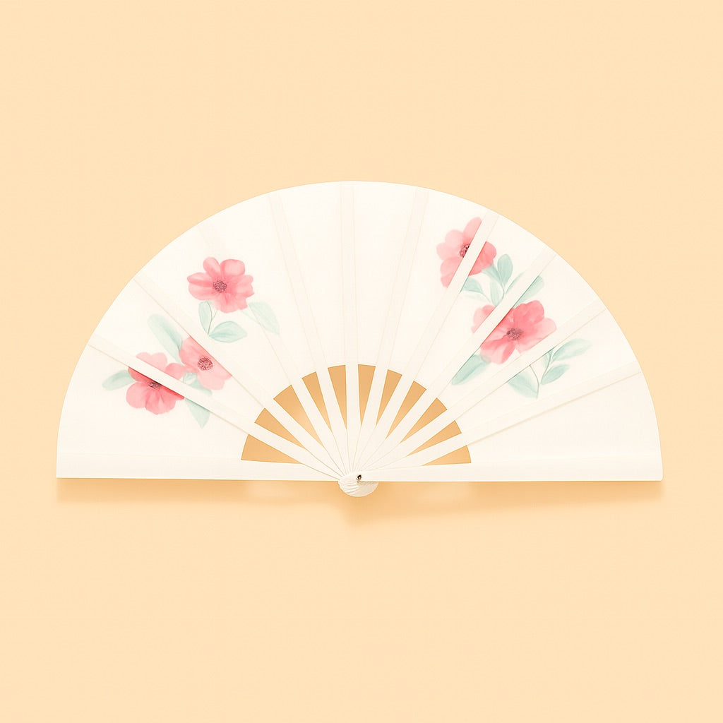 Personalized folding fan with pink floral design, ideal for stylish cooling and gifts