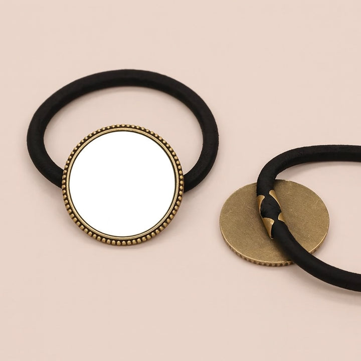 Dreamwithreem personalized hair accessories with a round mirror and black elastic band for stylish hair styling