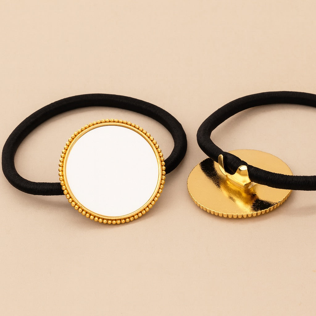 Dreamwithreem personalized hair accessories with a gold accent and soft black elastic band