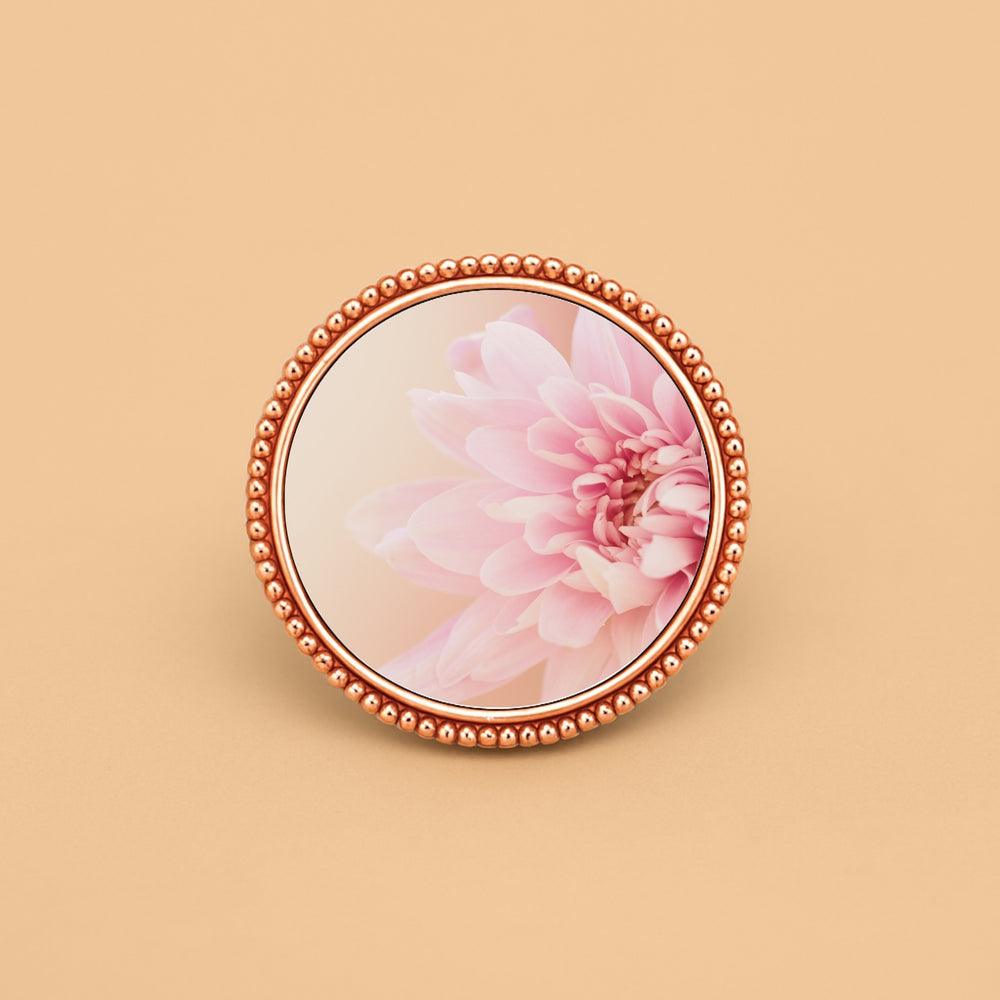 Dreamwithreem personalized hair accessories with a beautiful pink flower design on a round mirror