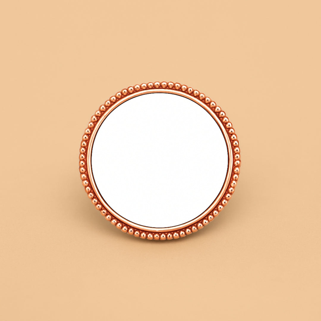 Round Rose Gold Mirror Compact for personalized hair accessories with a beaded border design