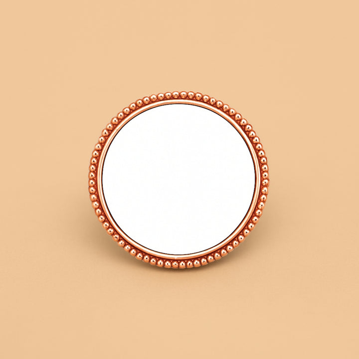Round Rose Gold Mirror Compact for personalized hair accessories with a beaded border design