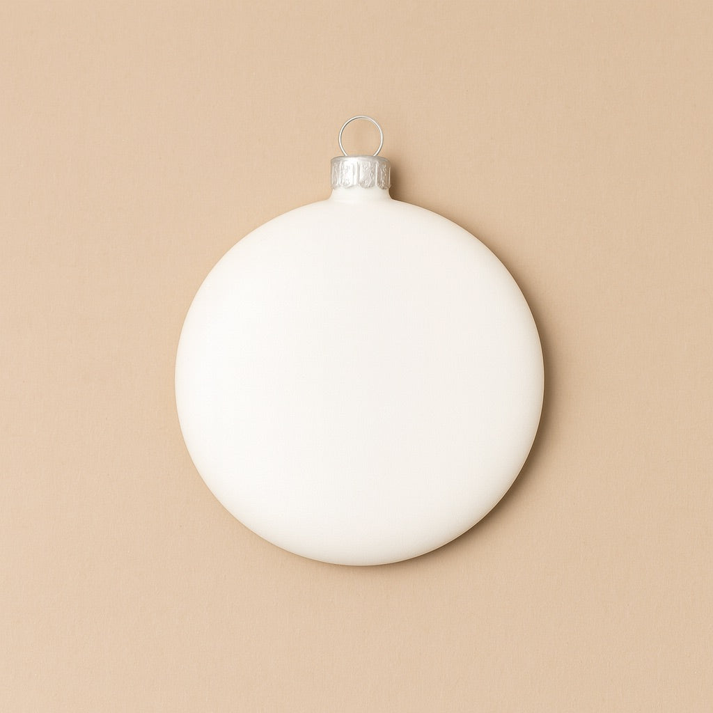 Personalized holiday ornament in white, perfect for adding a unique touch to your holiday decor