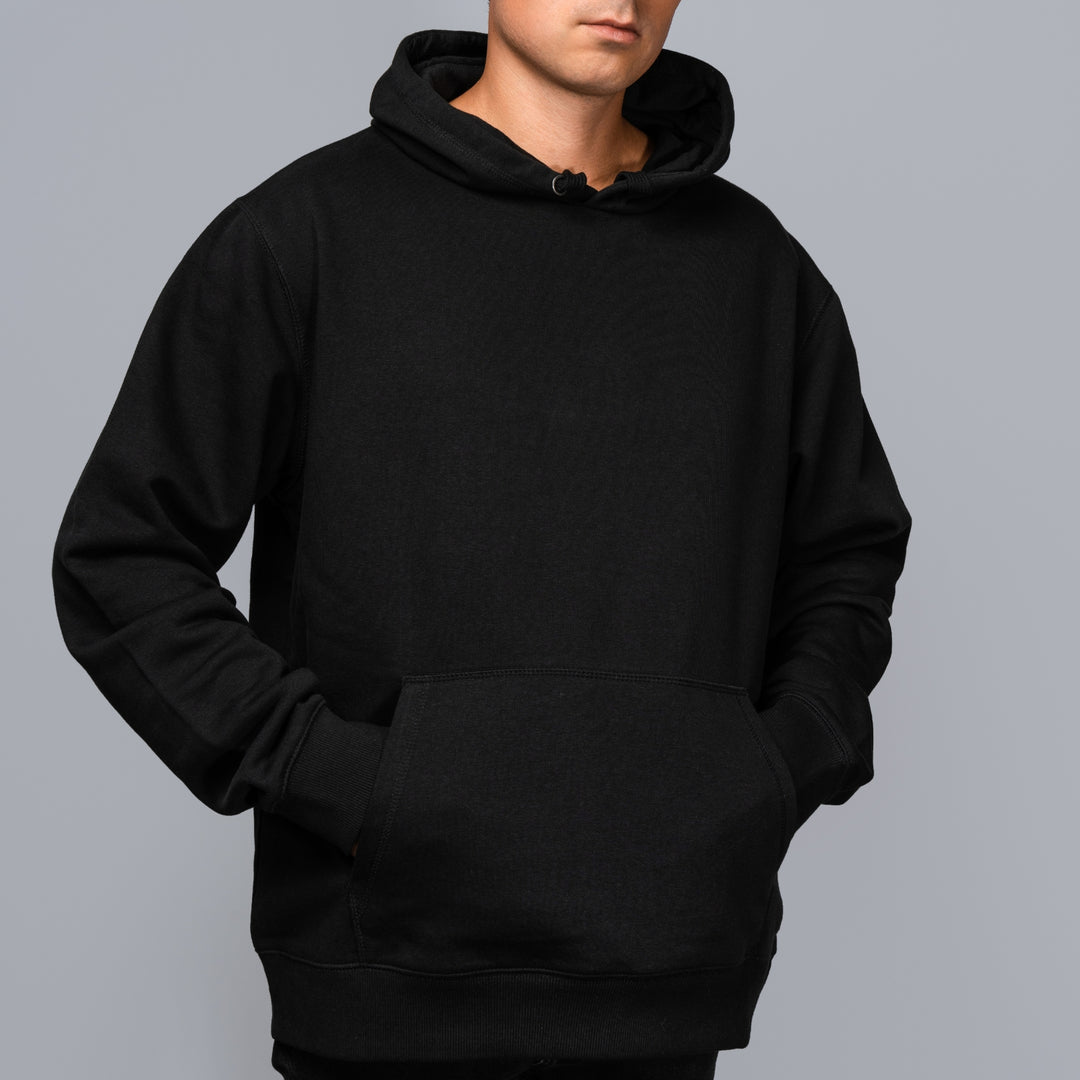 Black hoodie featuring a classic design, perfect for personalized hoodies online shopping
