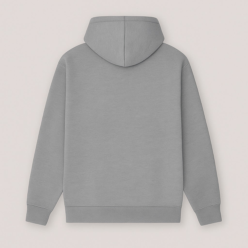 Back view of plain gray hoodie ideal for personalized hoodies online from dreamwithreem