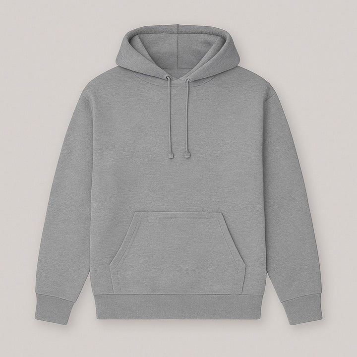 Gray plain hoodie with front pocket and drawstring hood for personalized hoodies online by dreamwithreem