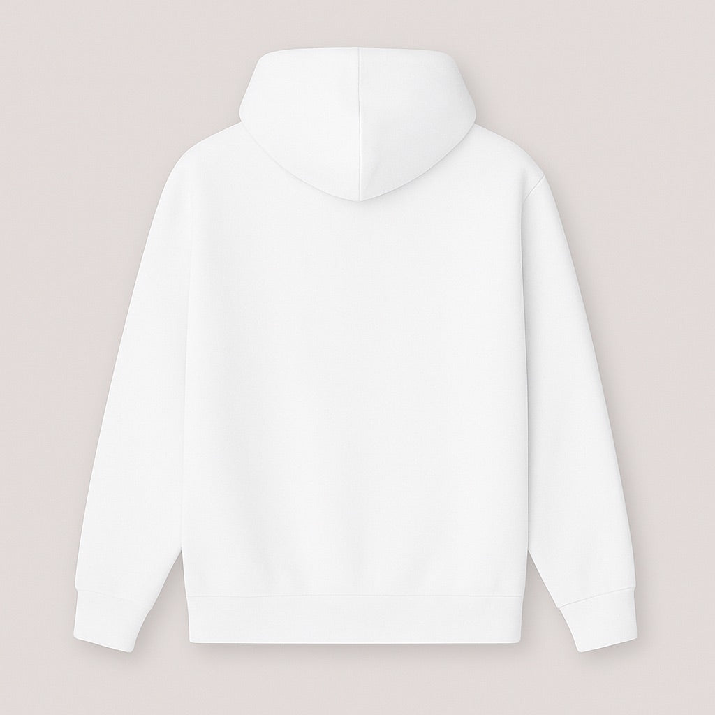 Back view of plain white hoodie for personalized hoodies online by dreamwithreem