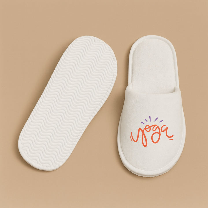 Personalized hotel slippers featuring a yoga design for ultimate comfort and relaxation