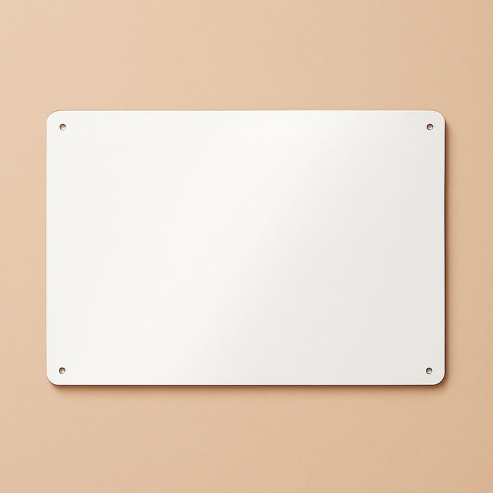 Blank white personalized metal sign ready for custom designs or messages for any occasion