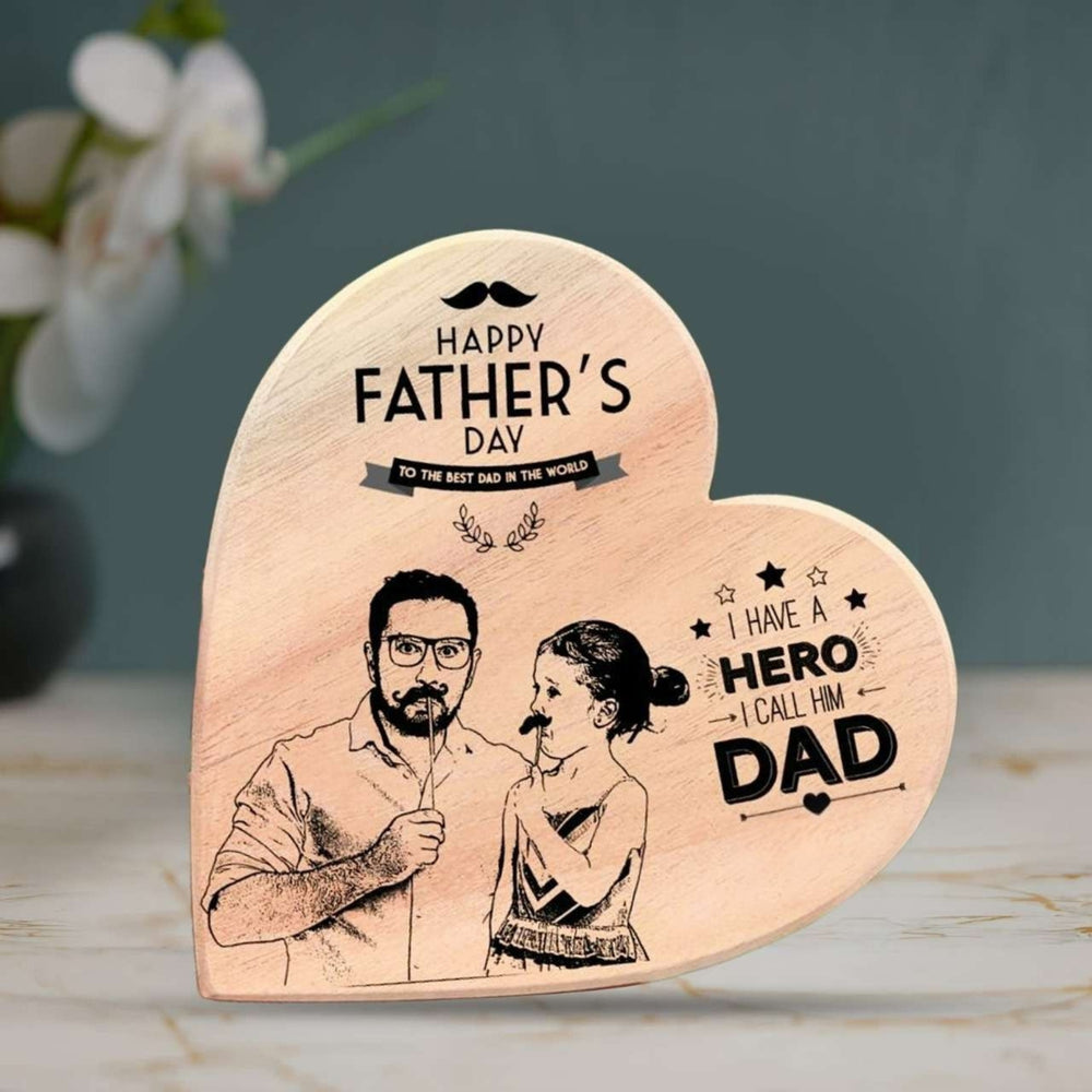 Personalized UV printed gifts Dubai, heart-shaped Father's Day plaque with custom design and message