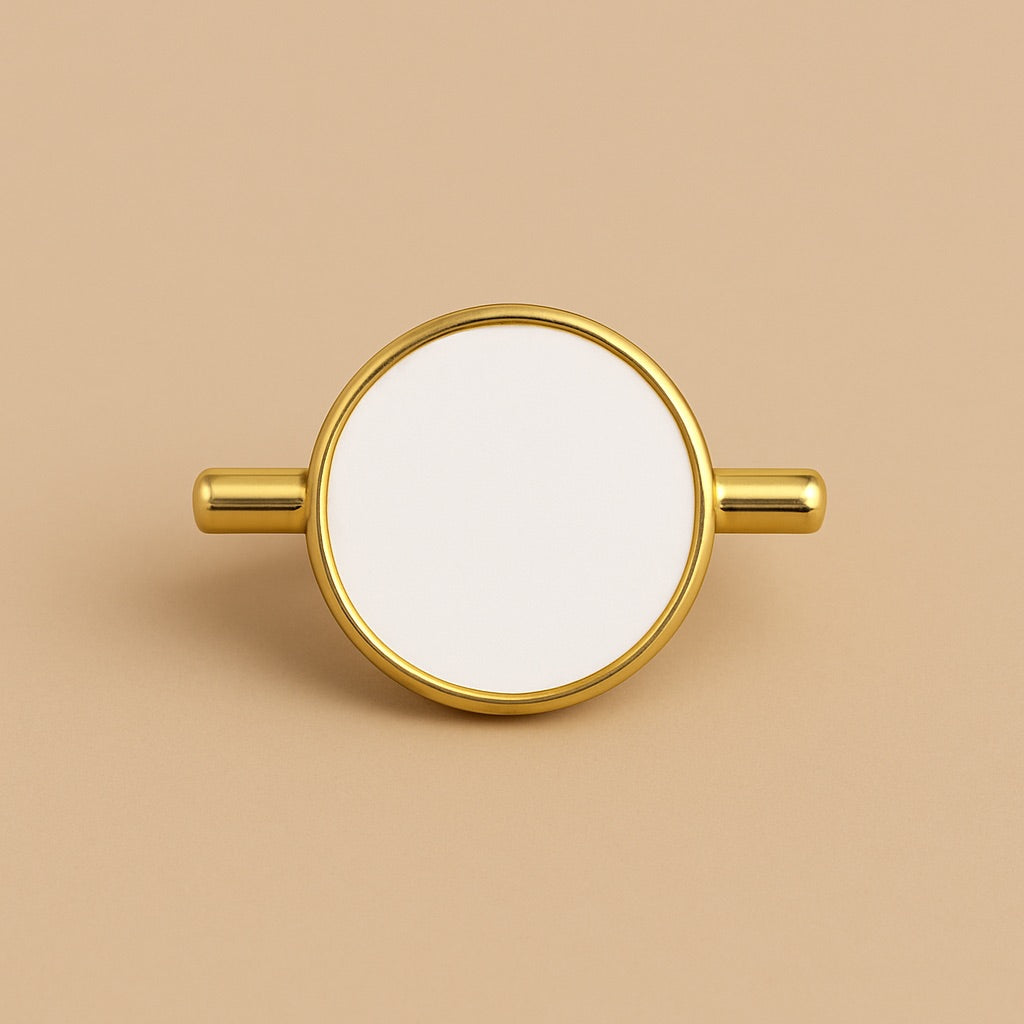 Gold personalized watch charm accessory with a smooth round design for customization