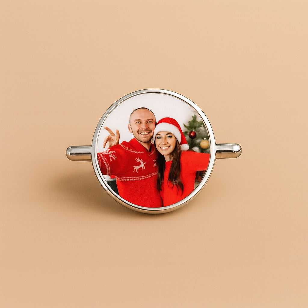 Personalized watch charm accessory featuring a couple in festive attire for a unique gift
