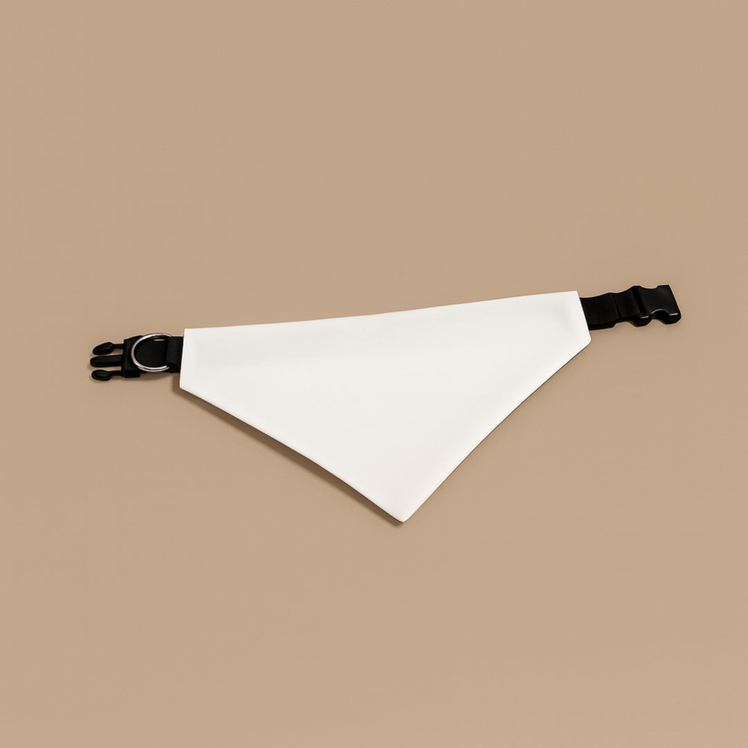 Premium printed dog scarf in white with adjustable strap for stylish pet accessories