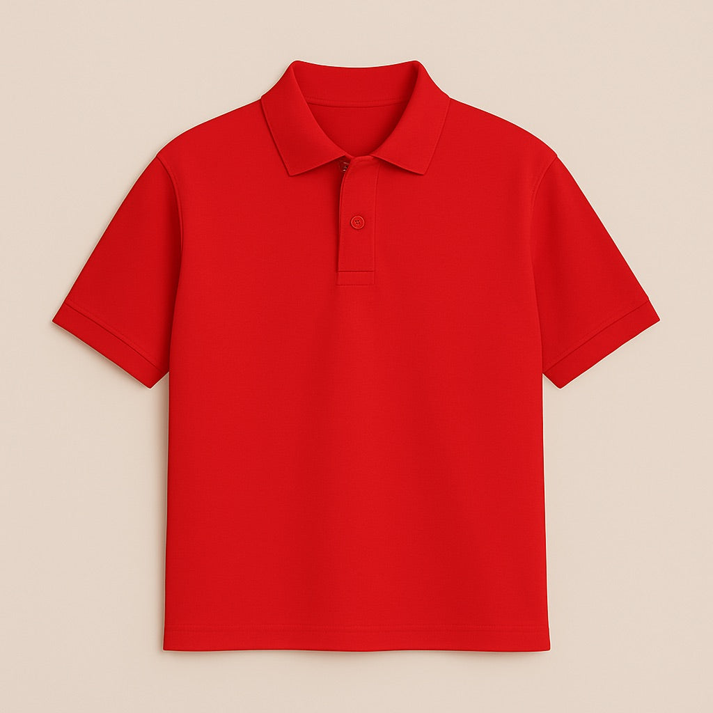 Red custom embroidered polo shirt by dreamwithreem with short sleeves and classic collar