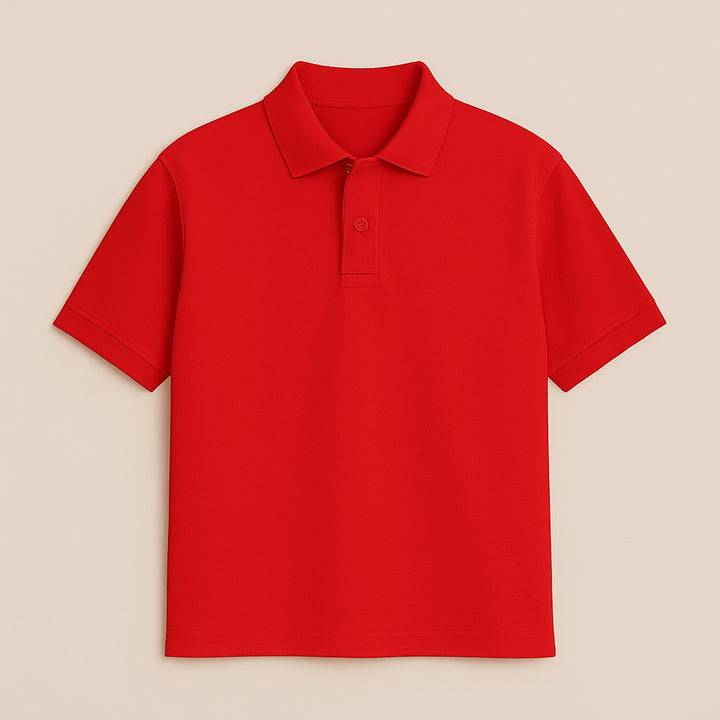 Red custom embroidered polo shirt by dreamwithreem with short sleeves and classic collar