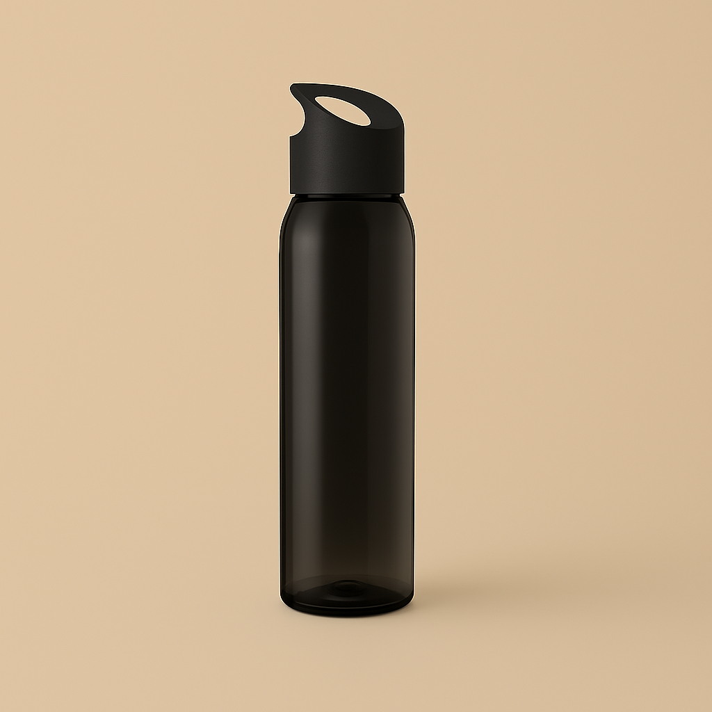 dreamwithreem sleek tall smoke gray water bottle with loop cap on beige background BPA free sports water bottle