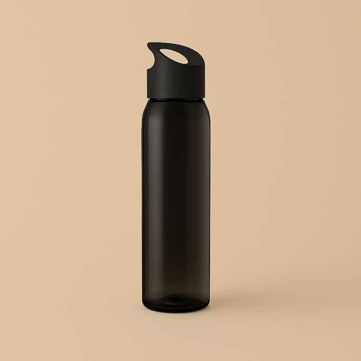 dreamwithreem sleek tall smoke gray water bottle with loop cap on beige background BPA free sports water bottle