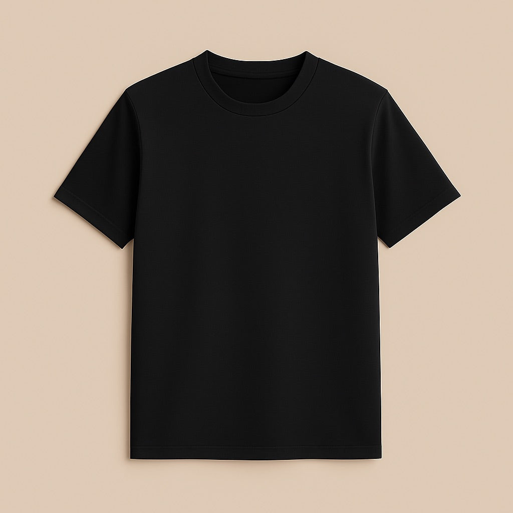 dreamwithreem custom black crewneck plain personalized fashion t-shirt flat on beige background