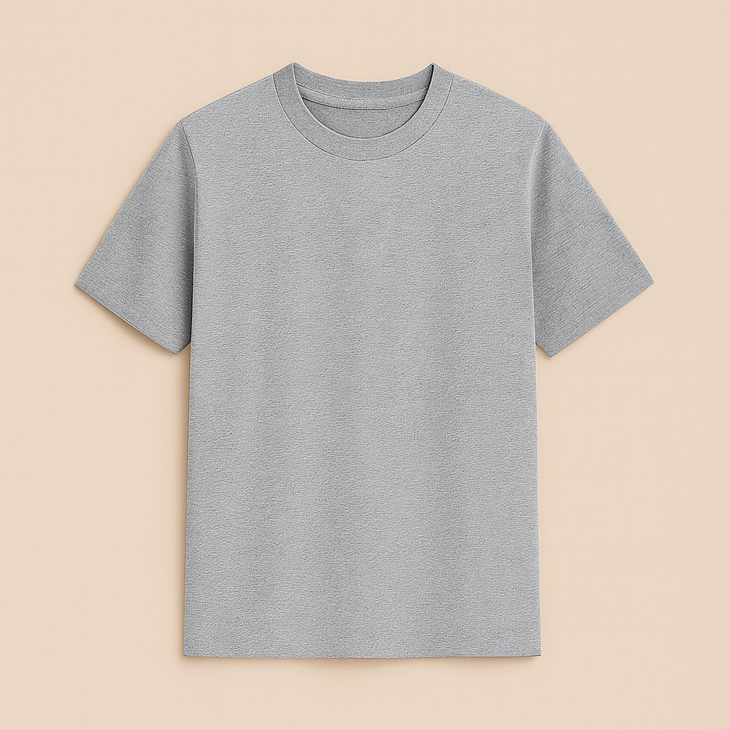 dreamwithreem grey crewneck custom t shirt on beige background personalized fashion t-shirt for casual wear