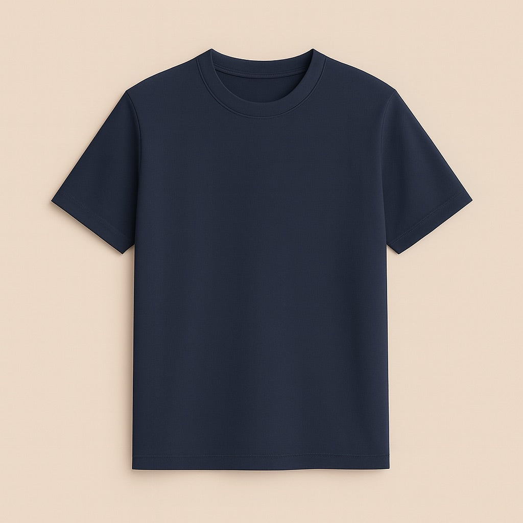 dreamwithreem navy blue crew neck short sleeve shirt flat lay personalized fashion t-shirt