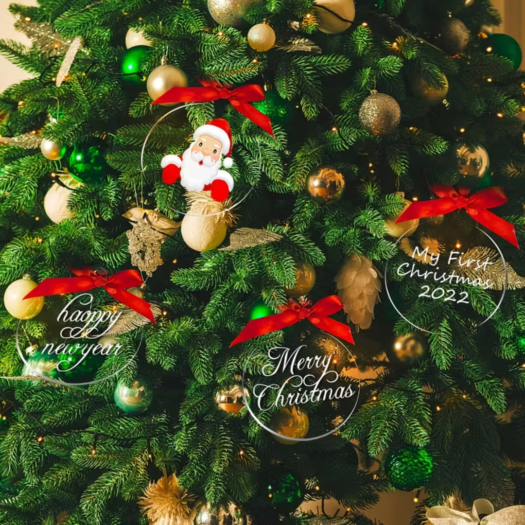 Unique Christmas bauble gift featuring Santa and festive messages on a decorated Christmas tree