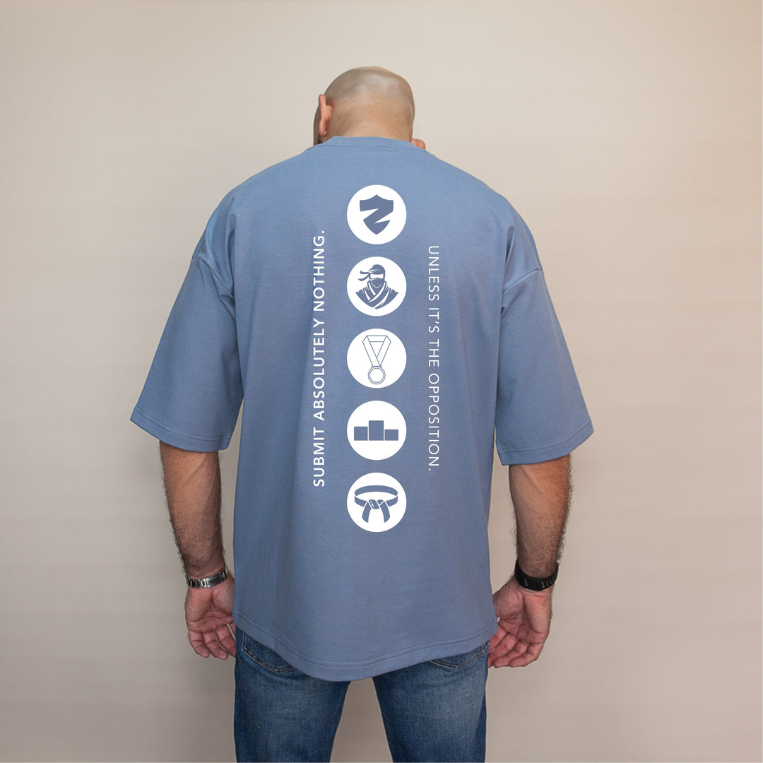 Custom blue unique streetwear tee with bold graphics on the back for stylish urban fashion
