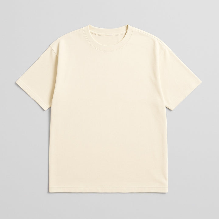 Plain beige custom oversized tee with short sleeves and crew neck by dreamwithreem