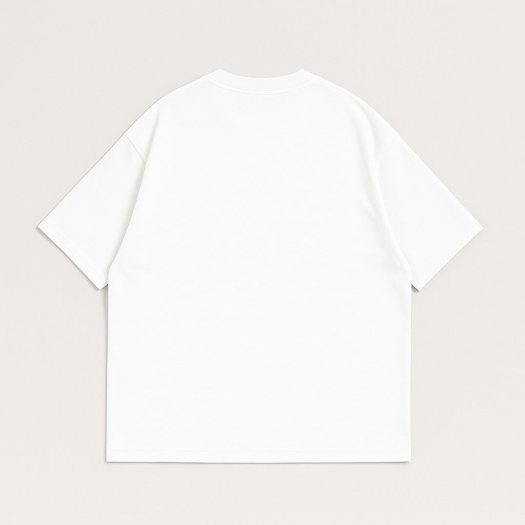 White plain custom oversized tee displayed flat showing back view by dreamwithreem