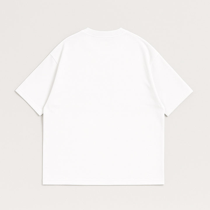 White plain custom oversized tee displayed flat showing back view by dreamwithreem
