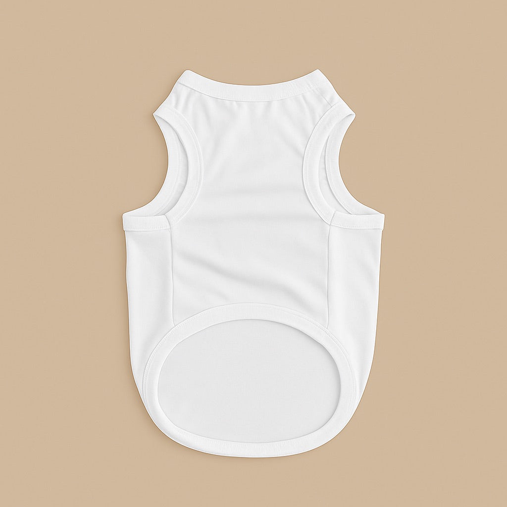 White sleeveless shirt for pets featuring soft fabric personalized pet clothing by dreamwithreem