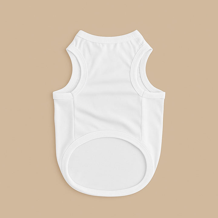 White sleeveless shirt for pets featuring soft fabric personalized pet clothing by dreamwithreem