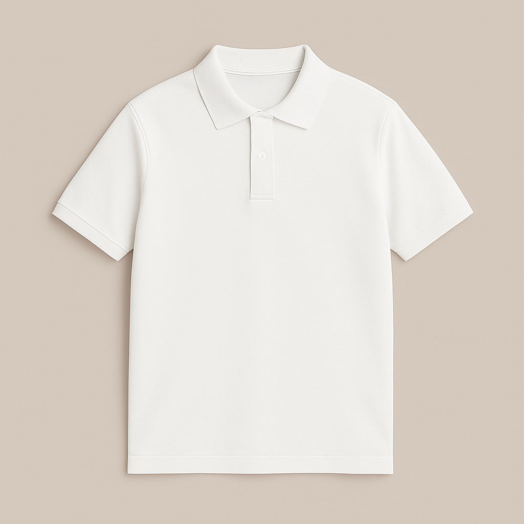 White custom embroidered polo shirt with short sleeves and classic collar by dreamwithreem