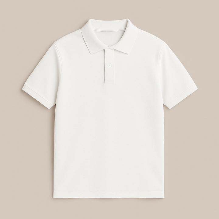 White custom embroidered polo shirt with short sleeves and classic collar by dreamwithreem